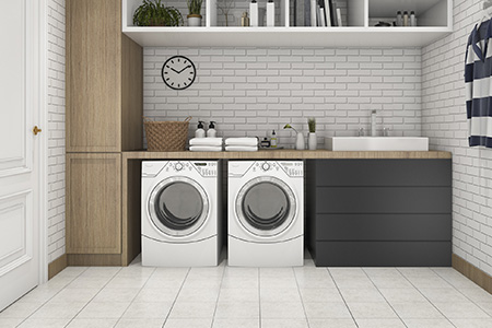 Tile flooring in an American laundry room